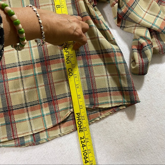 Blu Pepper Cropped Plaid Top Small Flowy Butterfly Sleeves button Down B… - Picture 7 of 8